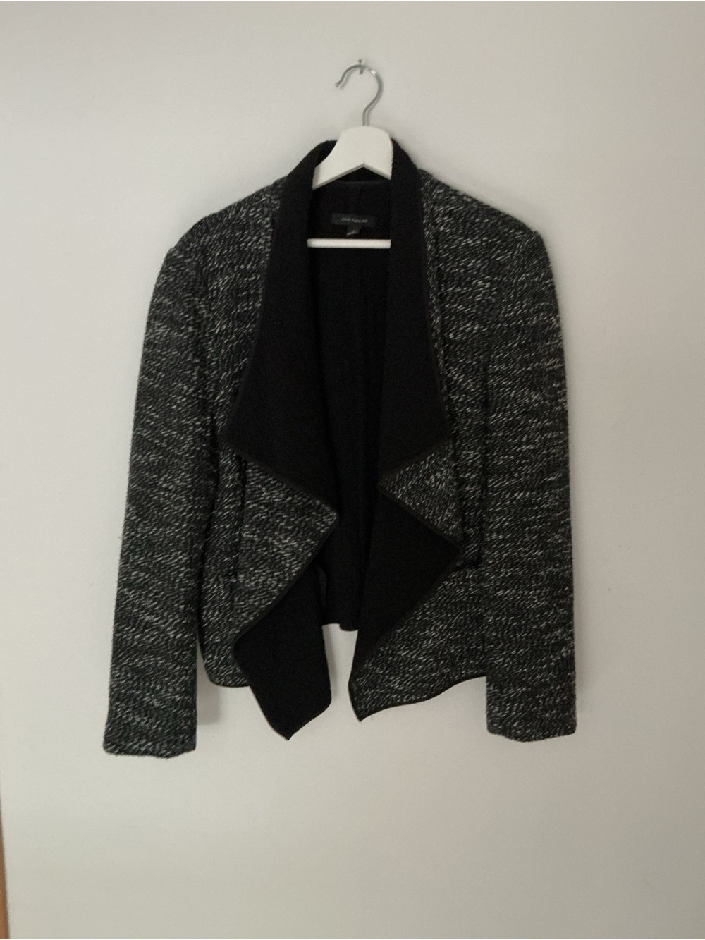 Ann Taylor Dark Gray, Black & White Open-Front Draped Blazer. Size L